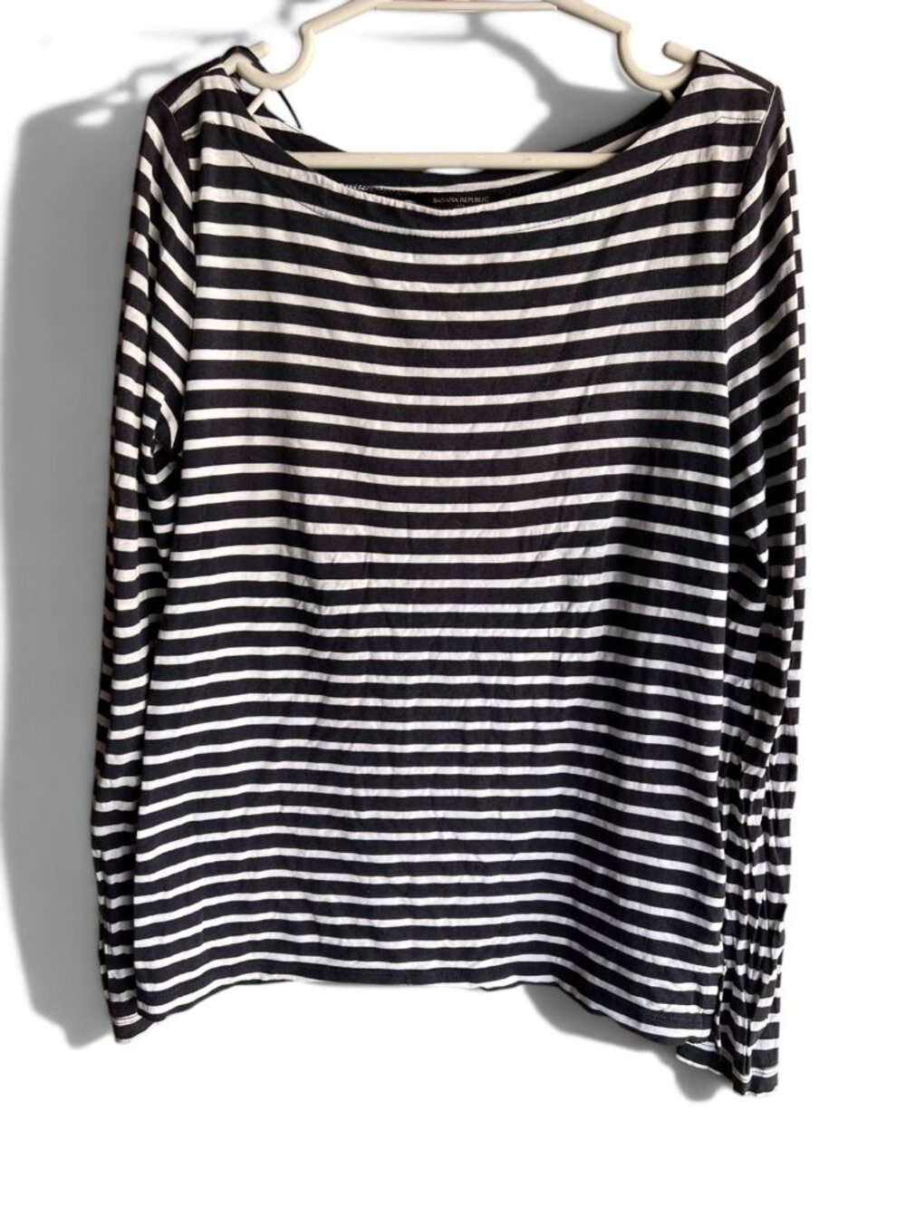 Banana Republic Black White Striped Long Sleeve Boatneck Top Size M